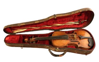 Lot 273- Antique  Violin With Case And Bow