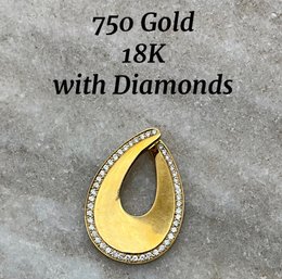 Lot 77-  STUNNING! 750 Gold 18K Slide Pendant With Diamonds (tested)