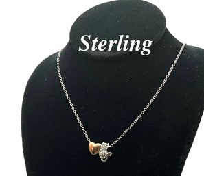 Lot 51- Sterling Silver With Sitting Kitty & Heart Necklace