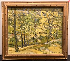 Lot 9- Oil Painting - Forest Landscape - MCM Mid Century Original Art- Signed By Artist AV Bodwell