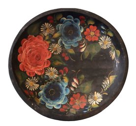 Lot 427- Hand Painted Folk Art Carved Floral Primitive Mexican Batea Wooden Flower Bowl