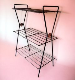 Lot 253- Cool Atomic 1950s Wire TV / Record Black Metal Wire Rack Stand Mid Century Retro 3 Tier Table