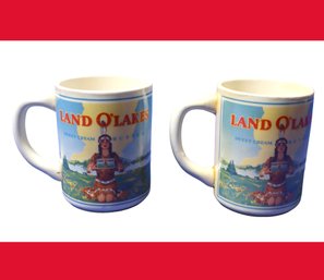 Lot 126- Pair Of 2 Land O'Lakes Logo Sweet Cream Butter Coffee Tea Mugs With Native American Girl