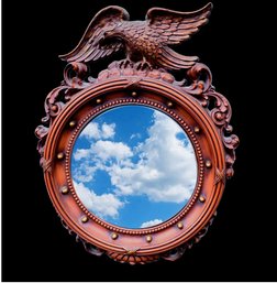 Lot 427- Colonial Early American Syroco Wood Federal Eagle Top Mirror - Designed By Harry Layton