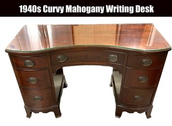 Lot 76- 1940s Mahogany Writing Desk With Glass Top - Nice Curves!