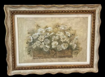 Lot 452- Nice Frame! LARGE The Bombay Company White Floral Bouquet - Blum - Giclee - Painting Milky Gold Leaf