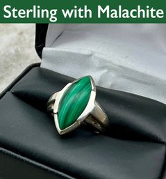Lot 52SES- Pretty! Sterling Silver With Malachite Ring
