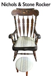 Lot 245- Nichols & Stone Co. Stenciled Rocking Chair & Foot Stool - Large Pine Rocker