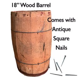 Lot 293- Rustic Wood Barrel Nail Keg With Antique Iron Square Nails