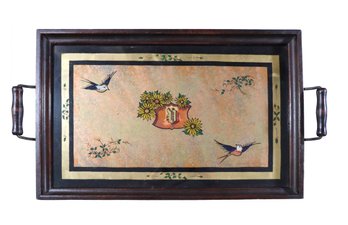 Lot 258- Antique Asian Art - Birds And Flora - Reverse Painted Wood Tray