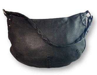 Lot 704NM - Elda Verney Black Pebbled Leather Hobo Shoulder Bag Purse Braided Handle