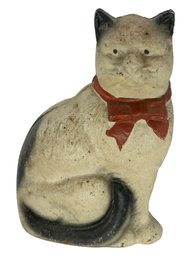 Lot 310- Antique Early 20th Century Cast Iron - Cat With A Bow Seated - Coin Bank - American