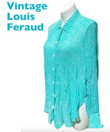 Lot Of 302SES - Vintage Louis Feraud Contraire Lightweight Teal Pink White Stripes Long Top Size 14