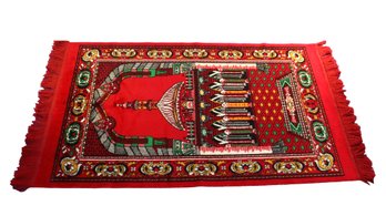 Lot 547 - Unique Red Moroccan Turkish Prayer Temple Tapestry Carpet Rug With Fringe 48 X 25