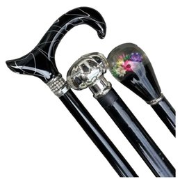 Lot 638 - Lot Of 3 Canes - Unique Handles -dried  Flowers - Clear - Black & White - Fashion Canes