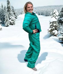 Lot 22- 1980s Retro CB Down Green Coat - Snow Pants Overalls  - Snow Suit Size 2-4 XS