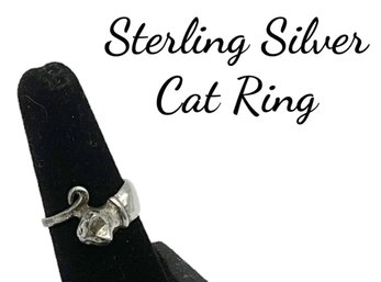 Lot 14- Sterling Silver Cat Ring Size 6 1/2