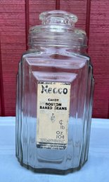 Lot 317 - WOW! Rare Necco Candy Boston Baked Beans Art Deco Glass 12 Inch Cookie Jar