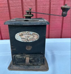 Lot 318 - Early 1900s Universal 110 Black Tin Coffee Mill Grinder - Great Antique Farmhouse Decor