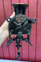 Lot 336- 1900s Spong & Co Coffee Mill Grinder- Wall Mount Hand Crank Cast Iron Primitive Kitchen England No. 2