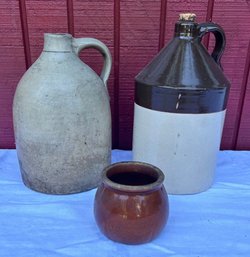 Lot 405- Collection Of 3 Jugs / Crocks - Some Marked - Wright & Son Stoneware Jug - White & Brown