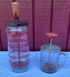 Lot 417- Glass Mixer Whipper - Lot Of 2 - For Butter Or Cream - Food Nut Chopper - Kitchen Vintage Gadgets