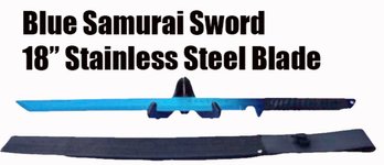 Lot 266 - New Blue Samurai Sword With Sheath - 18 Inch 440 Stainless Steel Blade - Asian Knife