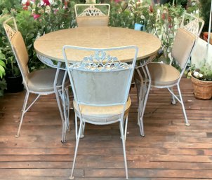 Lot 9- Antarenni Wrougt Iron Co. Round Vintage Kitchen Dinette Table & 4 Chairs