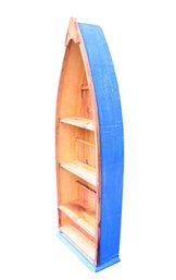 Lot 202 - Decorative Blue Painted Pine Wood Boat Nautical Ocean Sealife Shelf  - 36 Inches