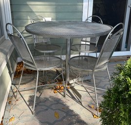 Lot 310 - MCM Silver Metal Outdoor Patio Garden Table And 4 Chairs - Super Cute!