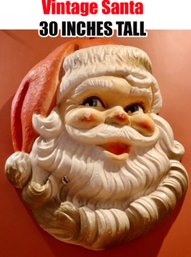 Lot 623CJV -  Vintage Large - 30 INCHES! - Styrofoam Painted Christmas Santa Face Wall Decor