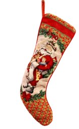 Lot 618CJV - Merry Christmas! Ho Ho Ho  - Saint Nicholas Stunning Santa Needlepoint Stocking