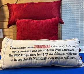 Lot 446- Twas The Night Before Christmas - Lot Of 3 Holiday BIG Red Throw Pillows- CUTE!