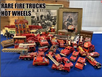 Lot 432- WOW! RARE Firetrucks HOTWHEELS Matchbox Vintage Wind Up - Antique Fireman Photos - Figures - HUGE Lot