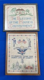 Lot 633 - Patriotic Cross Stitch - Blessings Of The House - My Country Tis Of Thee Sweet Land Of Liberty - USA