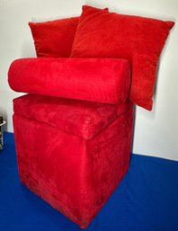 Lot 639 - Add Some POP To Your Room! Bright Red Storage Stool Ottoman With 2 Pillows 1 Bolster -