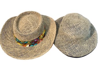 Lot 619 - 2 Vintage Straw Hats - Golfer - Beach - Safari - Natural Seagrass - One Size Fits All