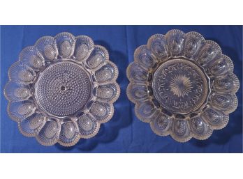 Lot 411- Beautiful Depression Glass 11 Inch Deviled Egg Divided Compartment Plates - 2 - Easter Eggs