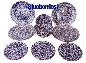 Lot 285- English Ironstone Blueberry China Dish-ware-  19 Piece Set - Blue And White