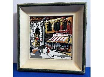 Lot 70- 1950s French Scene Ceramic Framed Tile Chez Cabin By Poche