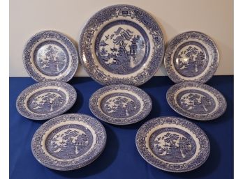Lot 406- English Ironstone Asian Blue & White Dessert & Dinner Plates China Set