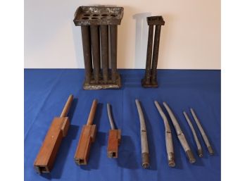 Lot 291- Antique 19th Primitive Century Tin Candle Making Tube Mold Lot - Forms - Molds - Tools