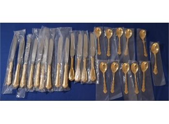 Lot 414- New Old Stock - 24 Piece Gold Flatware Service - Towle - Brand New In Wrappers