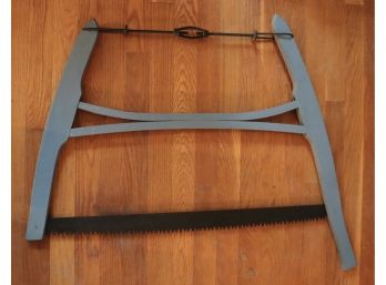 Lot 423- Antique Wood Cross Cut Bow Saw - Restored In Blue - Primitive Hand Tool