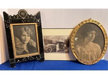 Lot 67- Art Deco Frame With 1920s Women Portraits Photos - Cool Lot Of 3 Vintage Photographs