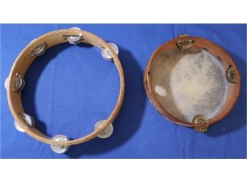 Lot 412- Two Musical Percussion Single Row Tambourines - Combo Wood - Oak
