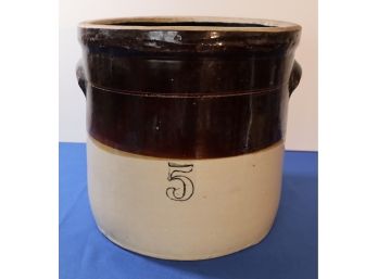 Lot 429- #5 Stoneware Crock - 2 Handle - Brown Glazed Top Half