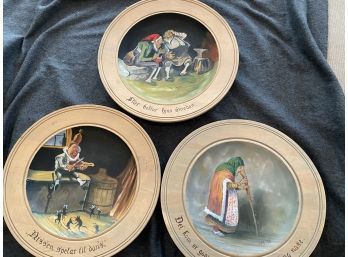 Lot 59- Norwegian Three Wood Plates Decor - Hand Painted 14 1/2 Inches