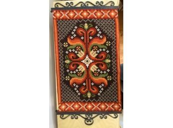 Lot 87 - Funky Groovy 1970s Norwegian Embroidery Wall Hanging Decor 33x19