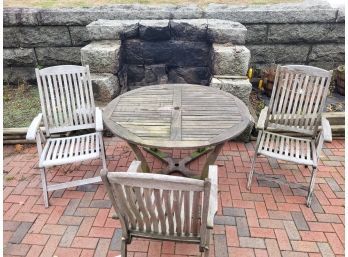 Lot 231 - Well Made! Weathered Cedar Patio Set - Table With 3 Folding Adjustable Chairs